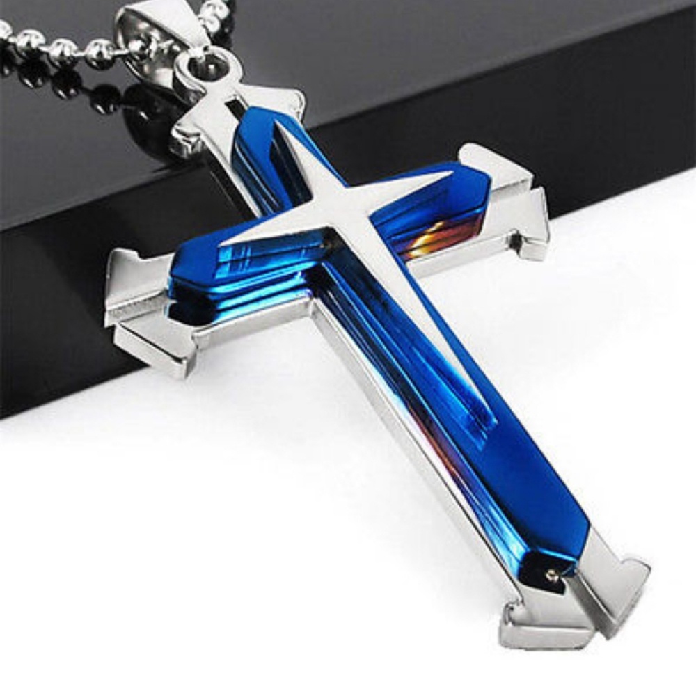 New Blue and Silver Cross Necklace